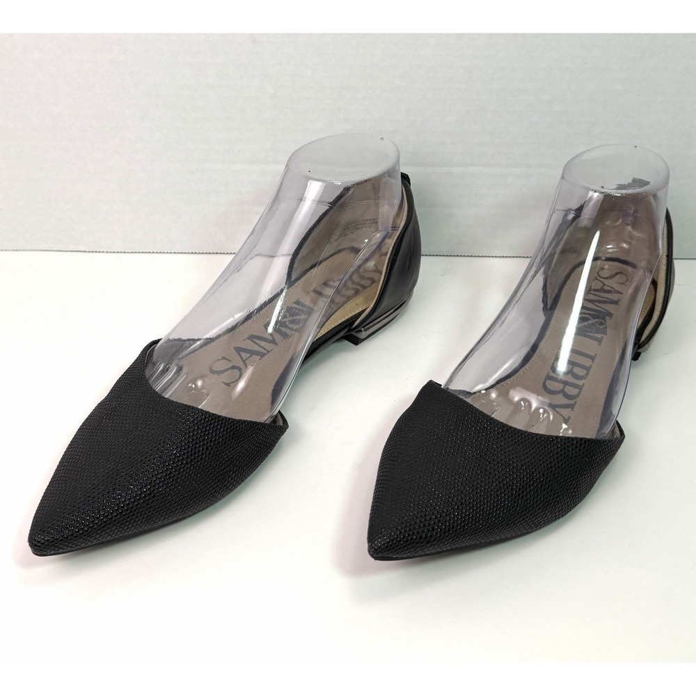 Sam & Libby Pointed Toe Flats Slingback Black Textured Women's Size 7.5